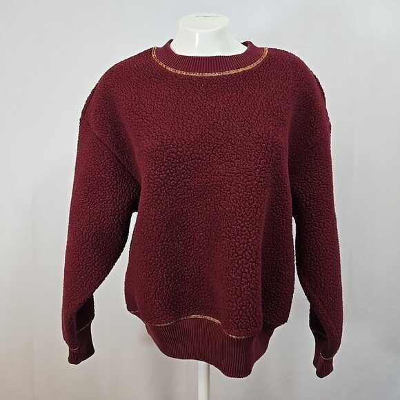 JW Anderson x Uniqlo Fleece Crewneck Sweater Women Size XS Burgundy Maroon Pile - Picture 1 of 11